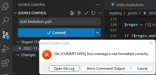 Error when using the bad commit message